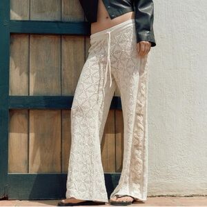 Zara Ecru Crochet Pants Wide Leg Women’s Size Medium Cream Swim Beach